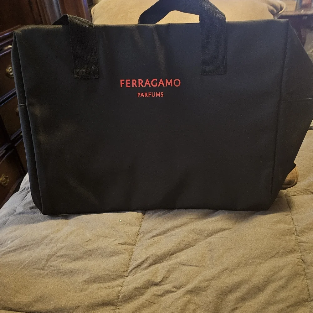 Salvatore Ferragamo Black Tote Bag with Red Accents